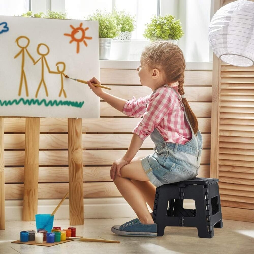 Folding Step Stool 9'' Tall Kids Step Stool Holds Up to 300 lb Plastic Foldable - Picture 2 of 9